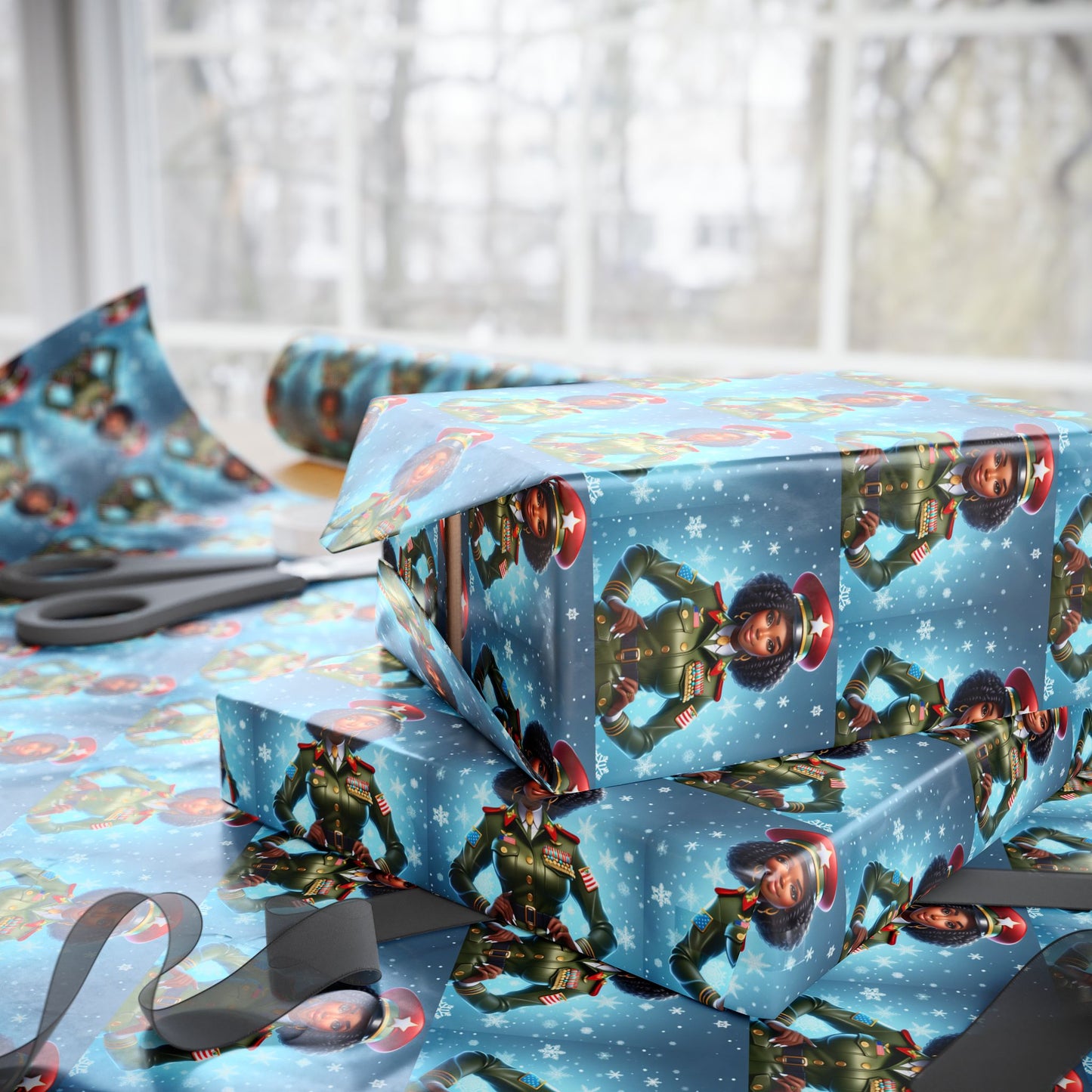 Military Woman Wrapping Papers