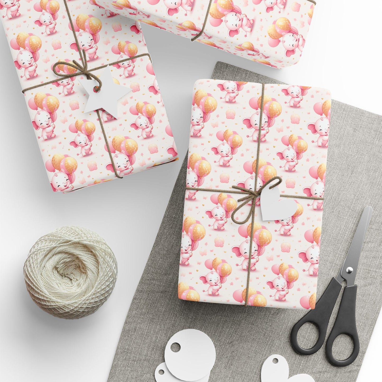 Pink Elephant Baby Shower Wrapping Papers