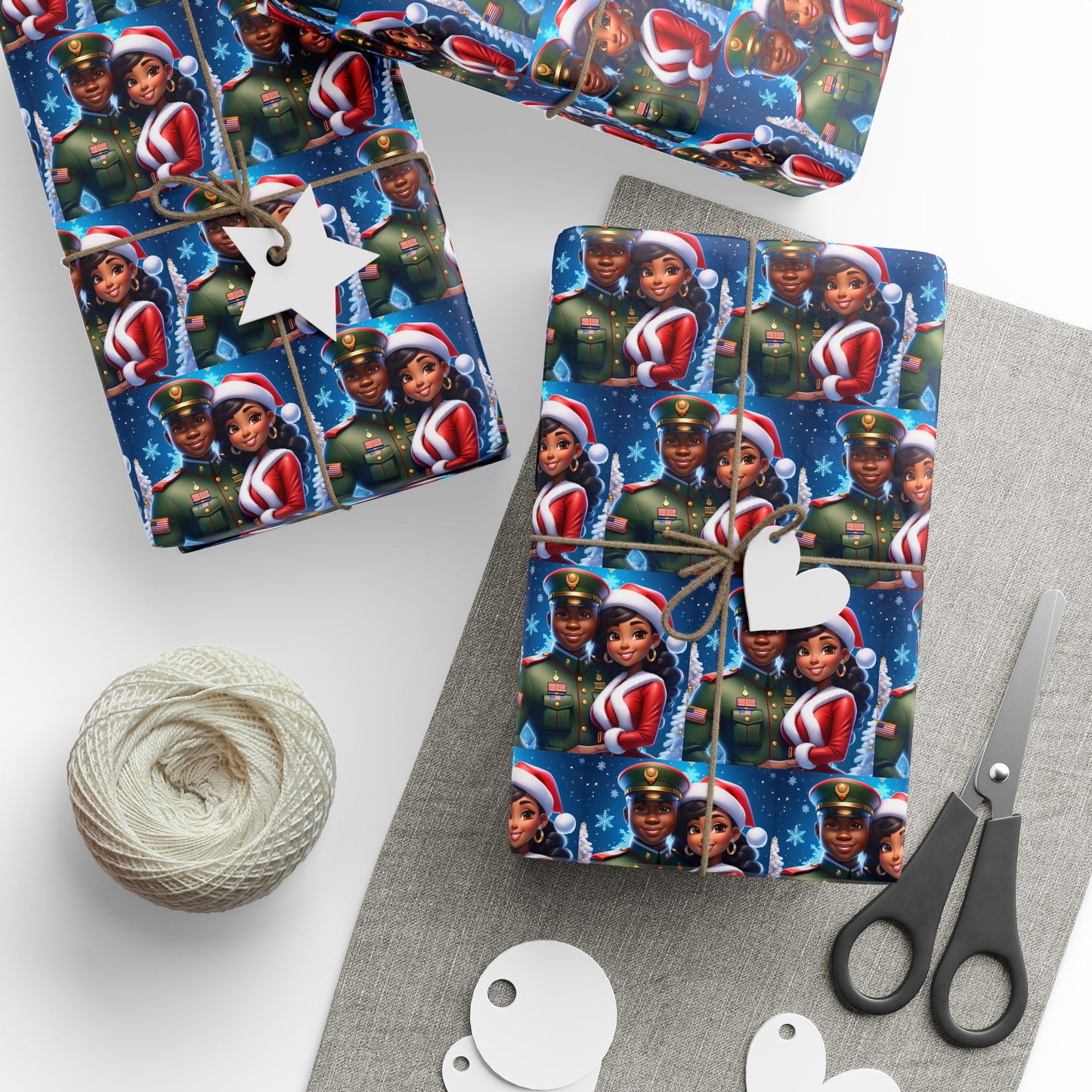 Military Man and Woman Wrapping Papers