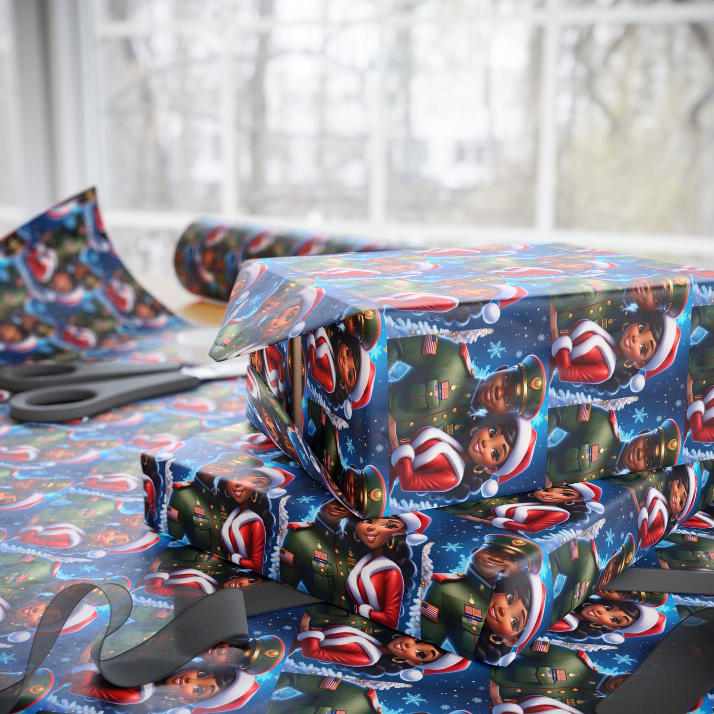 Military Man and Woman Wrapping Papers